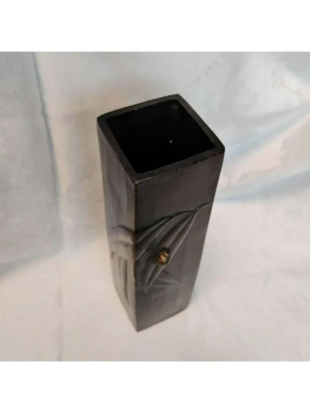 Vintage Japanese Ikebana Vase - MCM Faux Bronze Cast Metal Bamboo Pillar 9